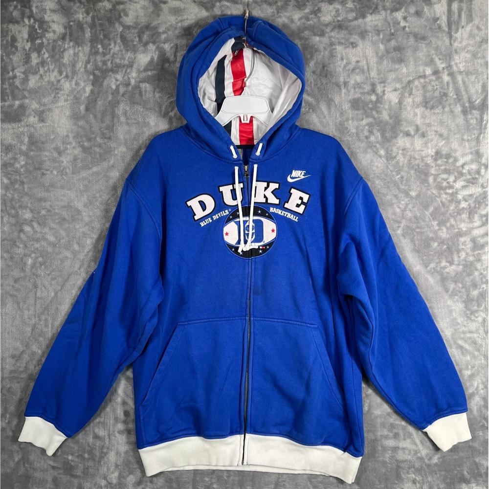 Vintage Nike Duke Blue Devils Hoodie Mens Large Full Zip Sweatshirt 90s VTG NCAA